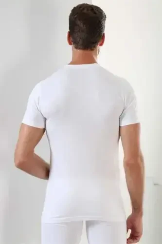 Erkek Beyaz T-Shirt Sıfır Yaka Kısa Kollu 3'lü Paket %100 Pamuk - 5