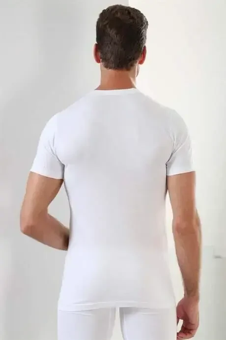 Erkek Beyaz T-Shirt Sıfır Yaka Kısa Kollu 3'lü Paket %100 Pamuk - 5