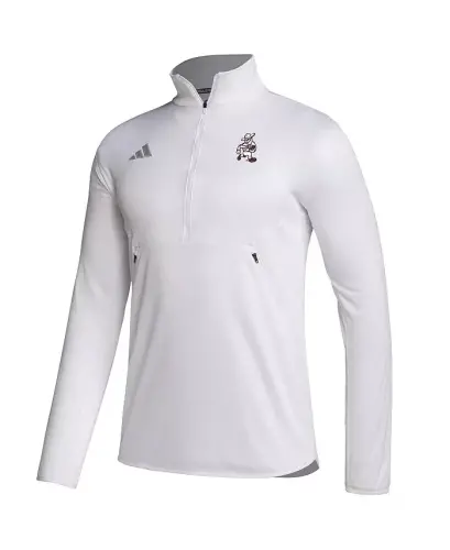 Men's White Texas A M Aggies Ol' Sarge Sideline Knit Quarter-Zip Pullover Top-White - ADIDAS (1)
