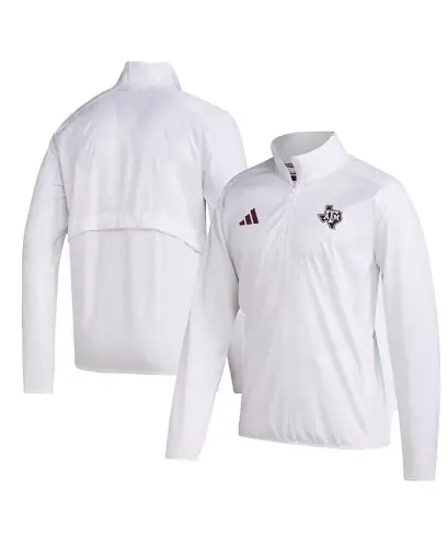 Men's White Texas A&M Aggies Sideline AEROREADY Raglan Sleeve Quarter-Zip Jacket-White - ADIDAS (1)