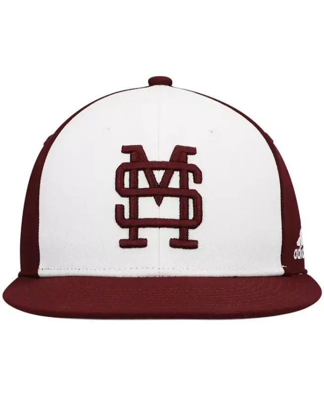 Men's White and Maroon Mississippi State Bulldogs Team On-Field Baseball Fitted Hat - White, Maroon - 3