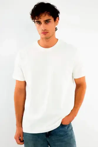 Angelino Erkek Bisiklet Yaka %100 Pamuk Beyaz T-Shirt - 4