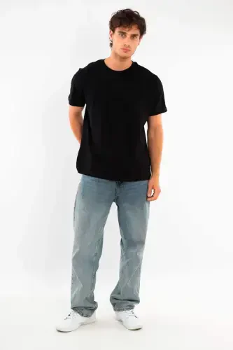 Angelino Erkek Bisiklet Yaka %100 Pamuk Siyah T-Shirt - 2