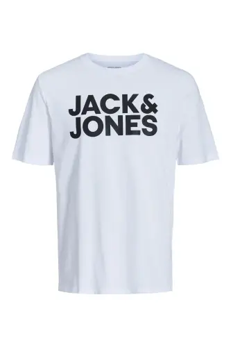 Erkek Bisiklet Yaka Logo Baskılı Tişört - Corplogo - White - JACK & JONES (1)