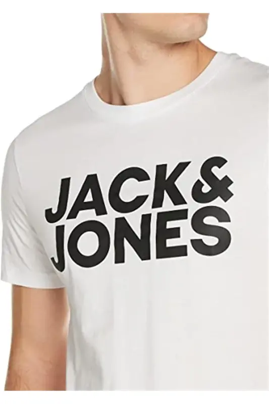 Erkek Bisiklet Yaka Logo Baskılı Tişört - Corplogo-White - 5