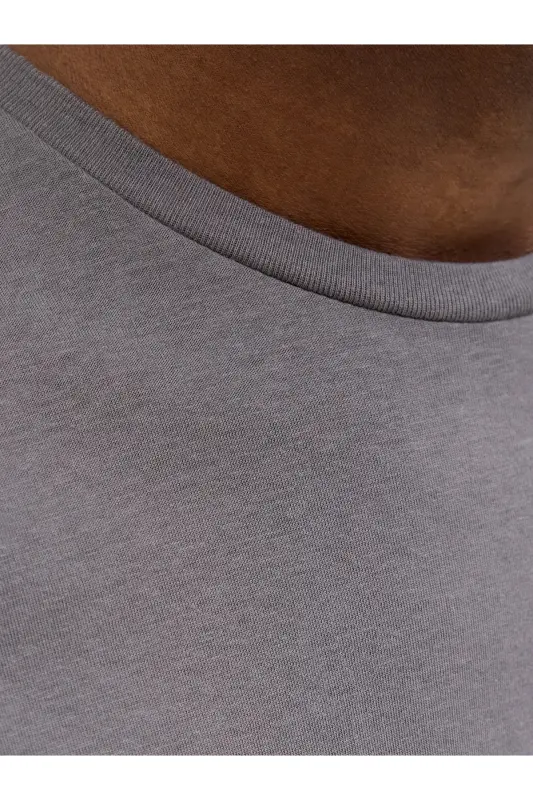 Erkek Bisiklet Yaka Logo Baskılı Tişört Gri - Gri-Crew - 3