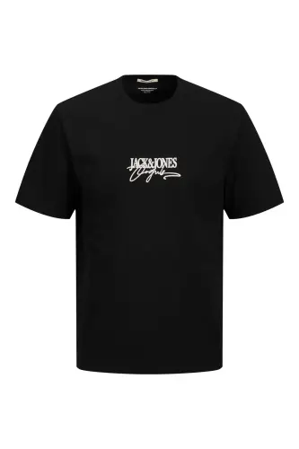 Erkek Bisiklet Yaka Logo Baskılı Tişört Siyah - Black-Almeria - Jack & Jones (1)