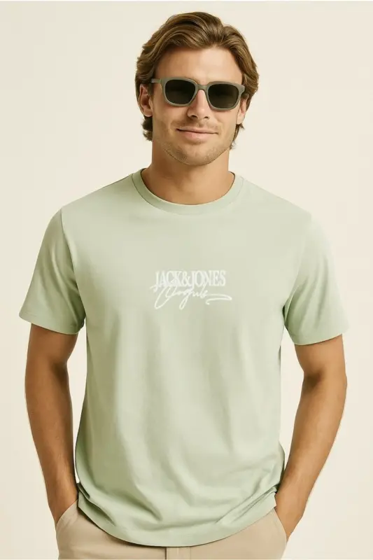 Erkek Bisiklet Yaka Logo Baskılı Tişört Yeşil - Yeşil Almeria-Crew - 4