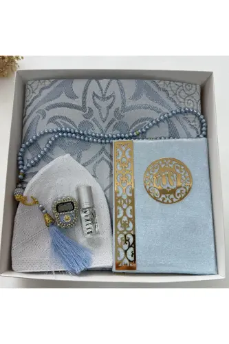 Erkek Bohça Seti , Damat Bohçası Seti , Damat Seti , Seccade , Çeyizlik Seccade Seti-bebe mavisi - 1