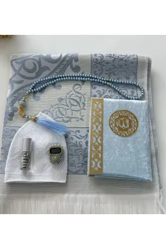 Erkek Bohça Seti , Damat Bohçası Seti , Damat Seti , Seccade , Çeyizlik Seccade Seti-bebe mavisi - LIFESTYLING (1)