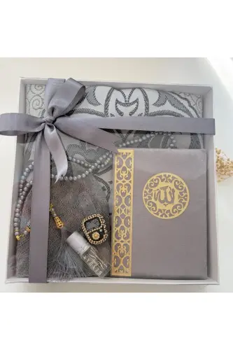 Erkek Bohça Seti , Damat Bohçası Seti , Damat Seti , Seccade , Çeyizlik Seccade Seti - Gri - 3
