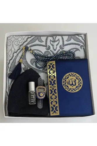 Erkek Bohça Seti , Damat Bohçası Seti , Damat Seti , Seccade , Çeyizlik Seccade Seti - Lacivert 