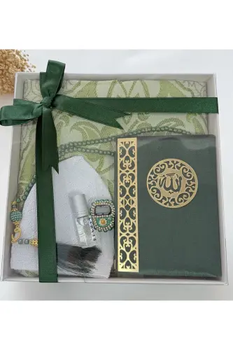 Erkek Bohça Seti , Damat Bohçası Seti , Damat Seti , Seccade , Çeyizlik Seccade Seti-Yeşil - LIFESTYLING (1)