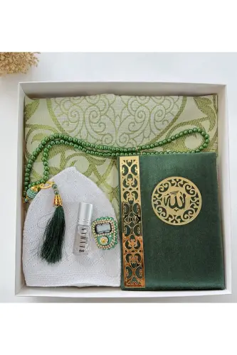 Erkek Bohça Seti , Damat Bohçası Seti , Damat Seti , Seccade , Çeyizlik Seccade Seti-Yeşil - 1