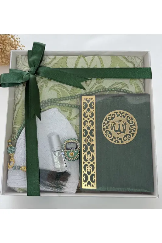 Erkek Bohça Seti , Damat Bohçası Seti , Damat Seti , Seccade , Çeyizlik Seccade Seti-Yeşil - 2