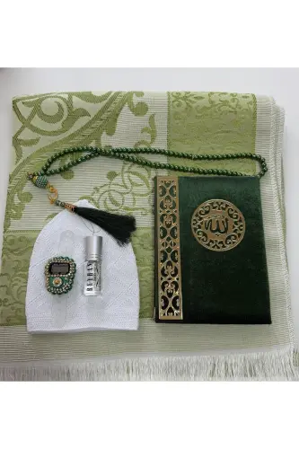 Erkek Bohça Seti , Damat Bohçası Seti , Damat Seti , Seccade , Çeyizlik Seccade Seti-Yeşil - 3