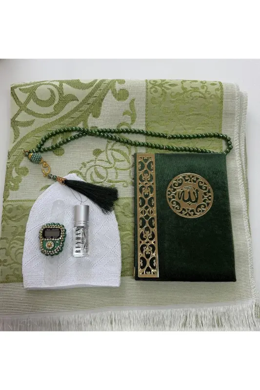 Erkek Bohça Seti , Damat Bohçası Seti , Damat Seti , Seccade , Çeyizlik Seccade Seti-Yeşil - 3