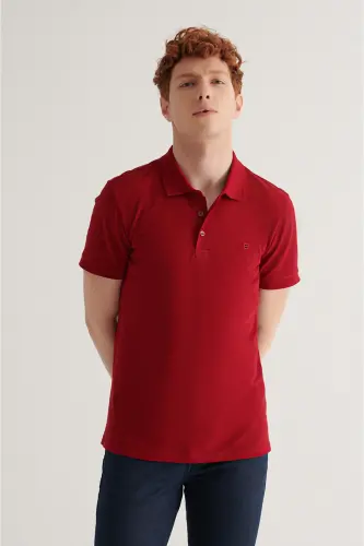 Erkek Bordo Basic Pamuklu Polo Yaka T-shirt E001004 - Bordo 