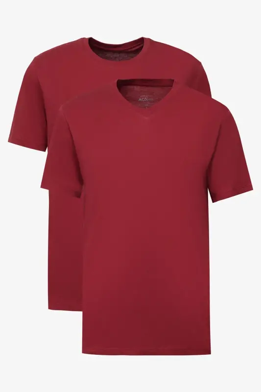 Erkek BORDO-BORDO 2'li Paket Slim Fit Dar Kesim Pamuklu Basic Tişört - BORDO-BORDO - AC&CO / ALTINYILDIZ CLASSICS