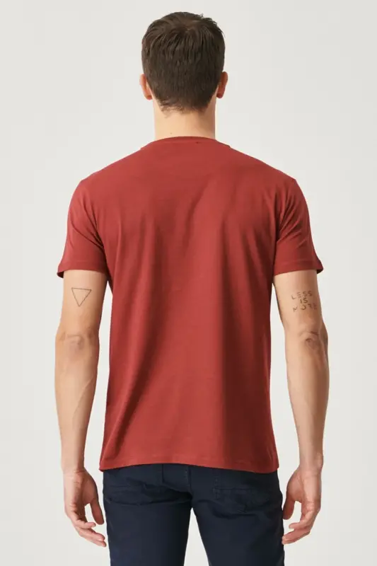 Erkek BORDO-BORDO 2'li Paket Slim Fit Dar Kesim Pamuklu Basic Tişört - BORDO-BORDO - 6