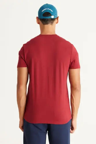 Erkek BORDO-BORDO 2'li Paket Slim Fit Dar Kesim Pamuklu Basic Tişört - BORDO-BORDO - 7