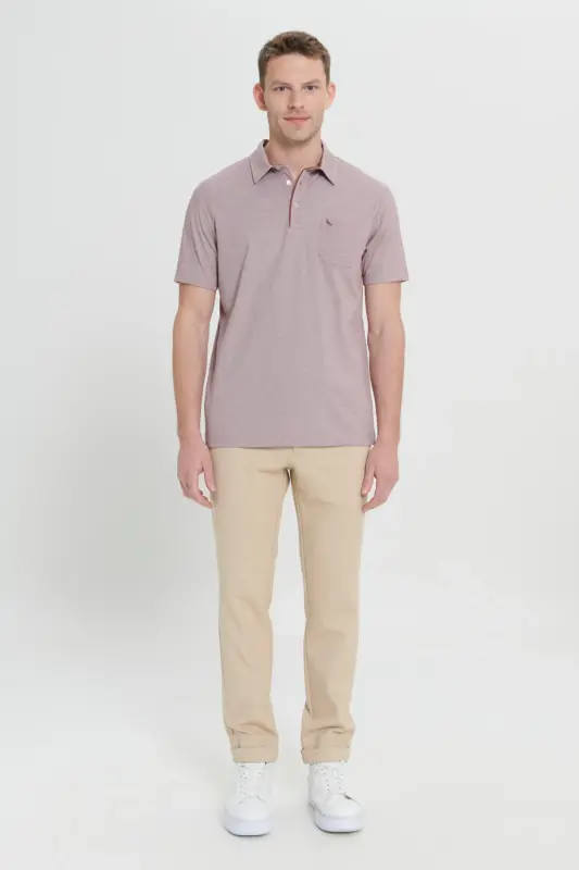 Erkek Bordo Comfort Fit Rahat Kesim Polo Yaka Pamuklu Kısa Kollu Tişört-Bordo - 2