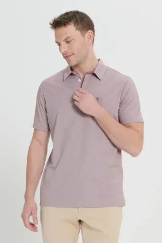 Erkek Bordo Comfort Fit Rahat Kesim Polo Yaka Pamuklu Kısa Kollu Tişört-Bordo - 4