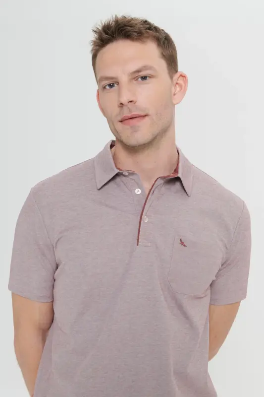 Erkek Bordo Comfort Fit Rahat Kesim Polo Yaka Pamuklu Kısa Kollu Tişört-Bordo - 5