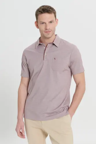 Erkek Bordo Comfort Fit Rahat Kesim Polo Yaka Pamuklu Kısa Kollu Tişört-Bordo - 3