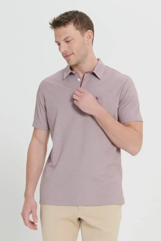 Erkek Bordo Comfort Fit Rahat Kesim Polo Yaka Pamuklu Kısa Kollu Tişört-Bordo - 4