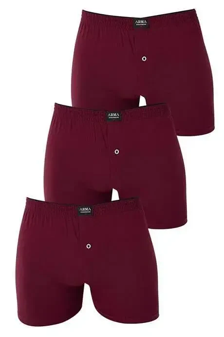 Erkek Bordo Düğmeli Boxer 3'lü Paket %100 Pamuklu Penye - 2