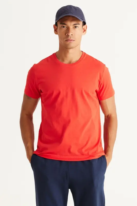Erkek BORDO-KIRMIZI 2'li Paket Slim Fit Dar Kesim Pamuklu Basic Tişört - Bordo-Kırmızı - 2