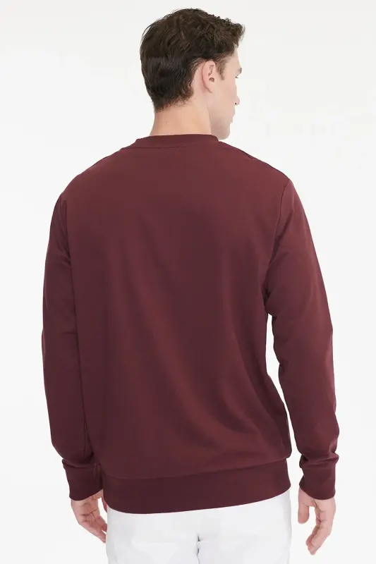 Erkek Bordo Pamuklu Standart Fit Normal Kesim 2 İplik Bisiklet Yaka Sweatshirt - Bordo - 3