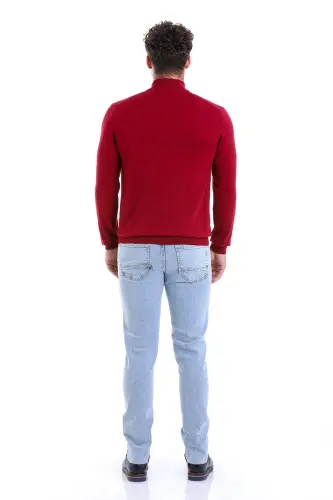 Bordo Regular Fit Düz 100% Pamuk Yarım Balıkçı Yaka Triko Kazak - Bordo - 5