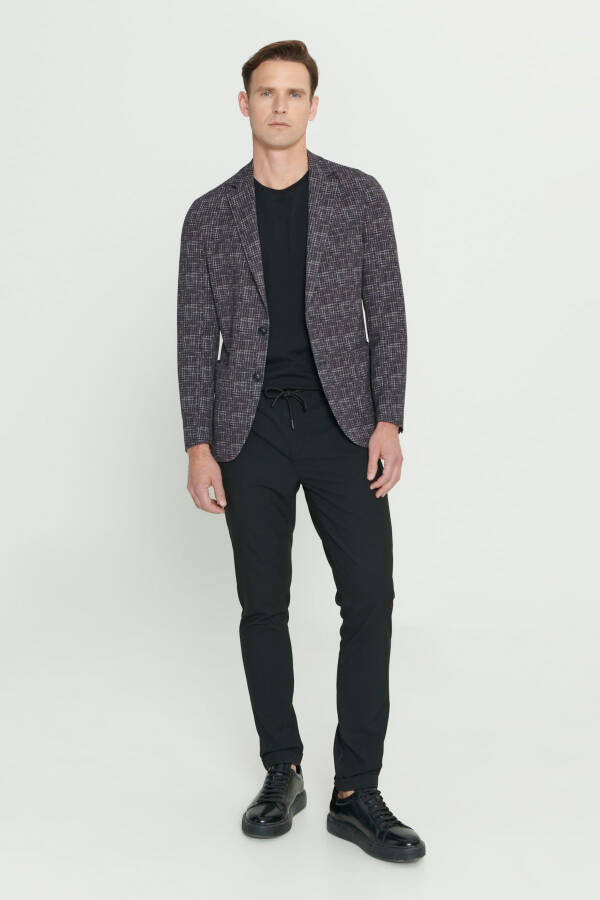 Erkek Bordo Slim Fit Dar Kesim Mono Yaka Kazayağı Desenli Blazer Ceket-Bordo - 2