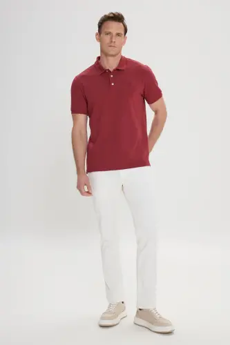 Erkek Bordo Slim Fit Dar Kesim Polo Yaka %100 Pamuk Kısa Kollu Tişört - Bordo - Altınyıldız Classics (1)