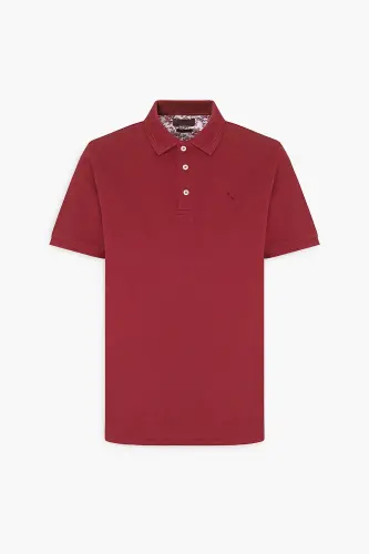 Erkek Bordo Slim Fit Dar Kesim Polo Yaka %100 Pamuk Kısa Kollu Tişört - Bordo - 6