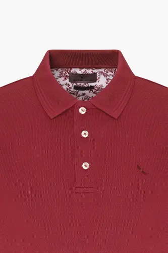 Erkek Bordo Slim Fit Dar Kesim Polo Yaka %100 Pamuk Kısa Kollu Tişört - Bordo - 7
