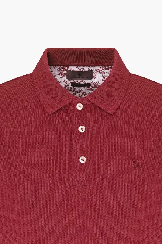 Erkek Bordo Slim Fit Dar Kesim Polo Yaka %100 Pamuk Kısa Kollu Tişört - Bordo - 7