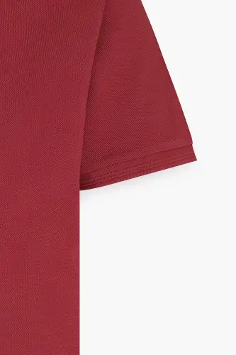 Erkek Bordo Slim Fit Dar Kesim Polo Yaka %100 Pamuk Kısa Kollu Tişört - Bordo - 8