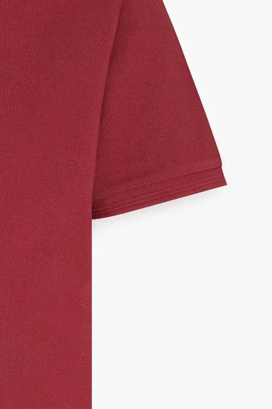 Erkek Bordo Slim Fit Dar Kesim Polo Yaka %100 Pamuk Kısa Kollu Tişört - Bordo - 8
