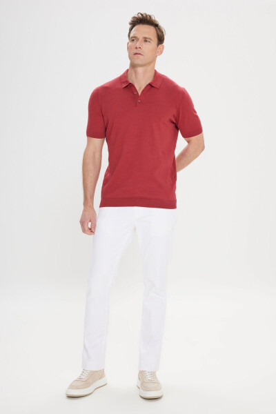 Erkek Bordo Standart Fit Normal Kesim %100 Pamuk Kendinden Desenli Polo Yaka Triko Tişört - Bordo - AC&CO / ALTINYILDIZ CLASSICS (1)