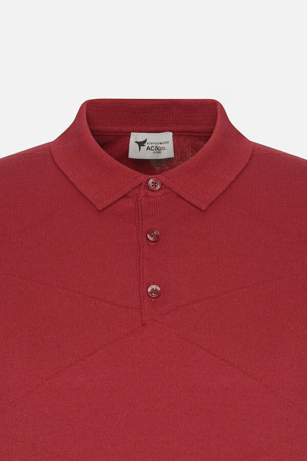 Erkek Bordo Standart Fit Normal Kesim %100 Pamuk Kendinden Desenli Polo Yaka Triko Tişört - Bordo - 7