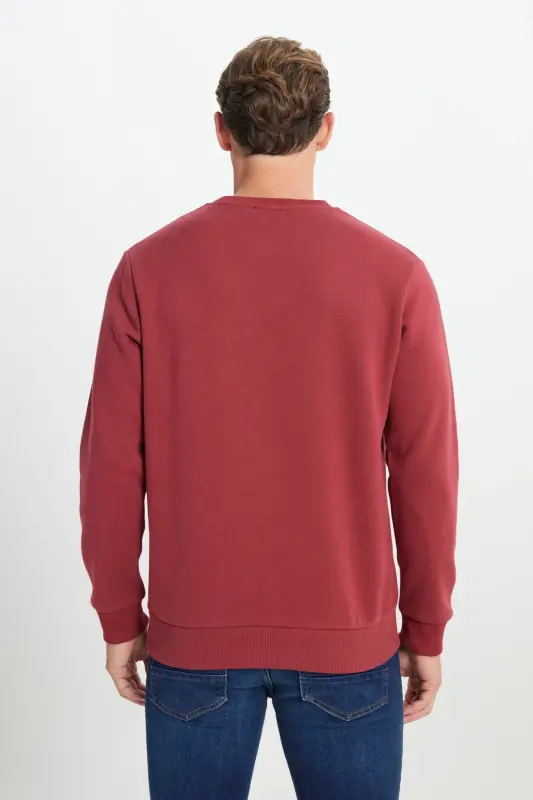 Erkek Bordo Standart Fit Normal Kesim Içi Polarlı 3 Iplik Bisiklet Yaka Pamuklu Sweatshirt - Bordo - 1