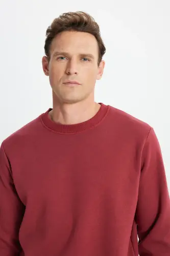 Erkek Bordo Standart Fit Normal Kesim Içi Polarlı 3 Iplik Bisiklet Yaka Pamuklu Sweatshirt - Bordo - 6
