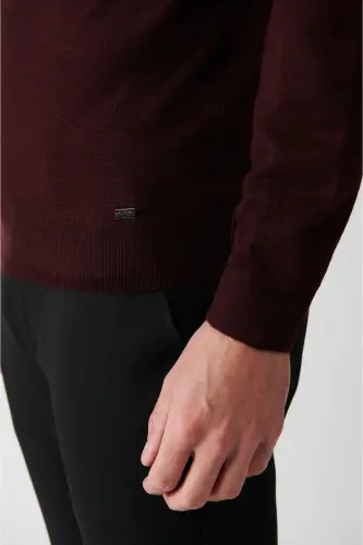 Erkek Bordo Yarım Balıkçı Yaka Önü Desenli Kazak A32Y5193 - Bordo - 3