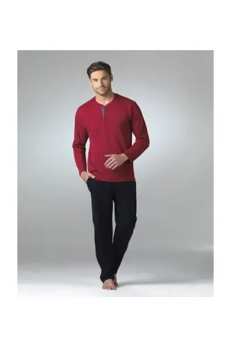 Erkek Bordo Uzun Kollu Pijama Takımı T3409 - Bordo 