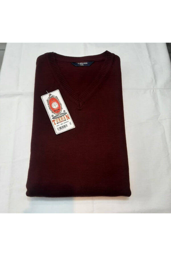 Erkek Bordo V Yaka Süveter - BORDO - 2