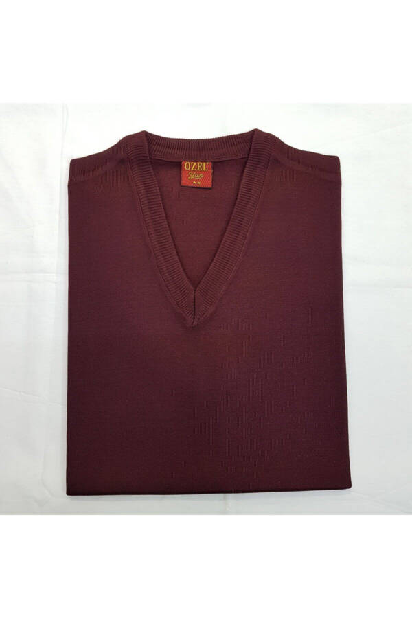 Erkek Bordo V yaka Süveter - Bordo - 1