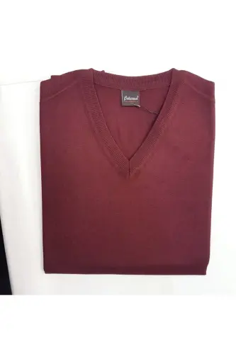 Erkek Bordo V Yaka Süveter - Bordo - ÇUKUROVA TRİKO (1)